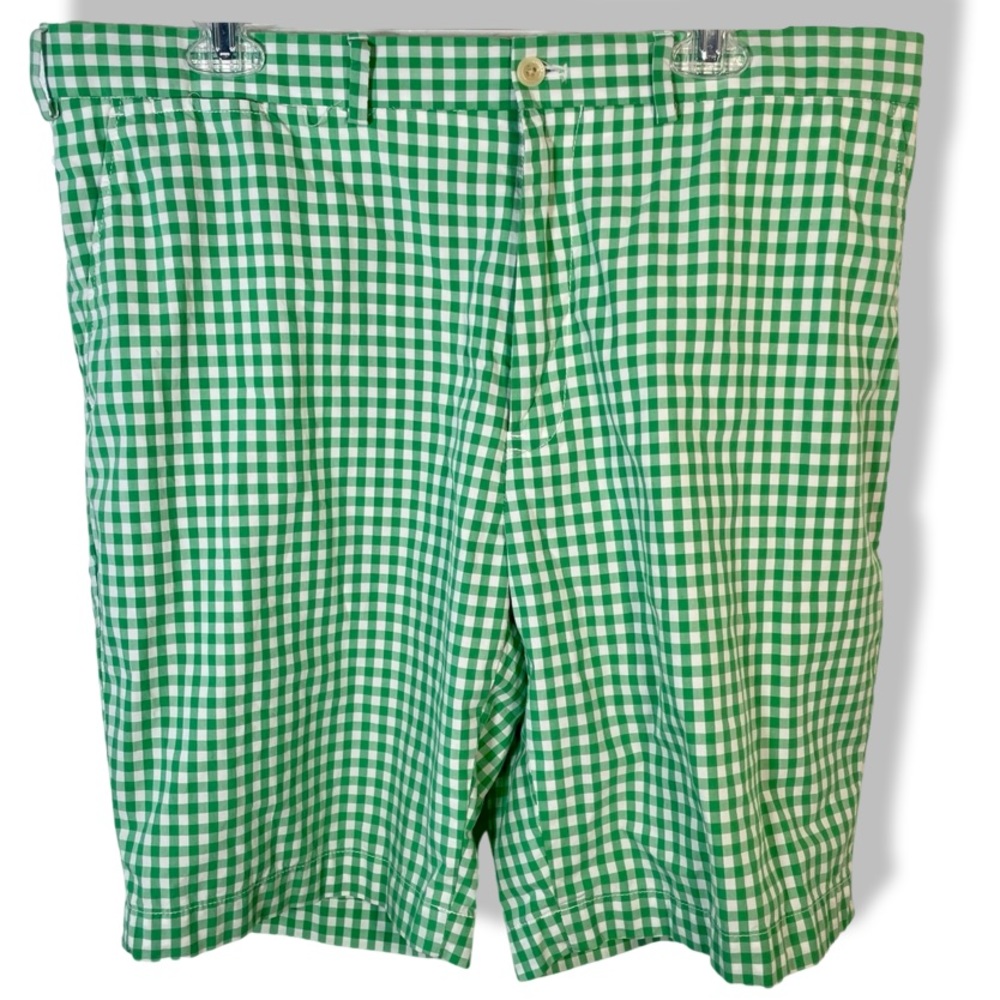 Ralph Lauren Polo Golf Cotton Chino Green Gingham plaid 9” Shorts Cotton
